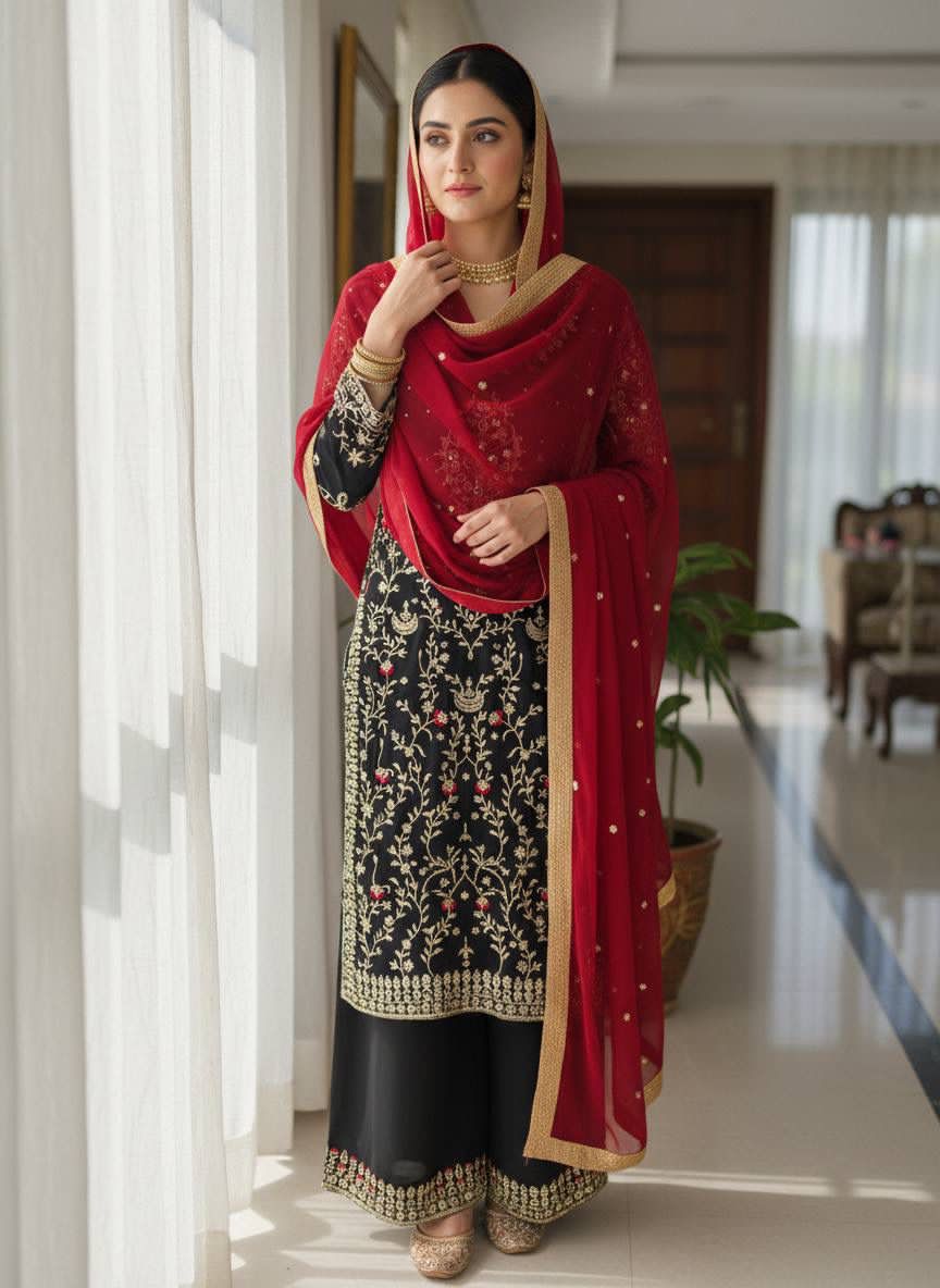 The Pearl-Encrusted Georgette Kurti and Palazzo Suite
